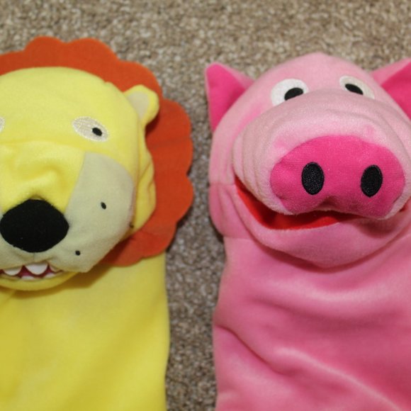 Ikea Hand Puppets Lot Horse Sheep Lion Pig Farm Animals Brown White Yellow Pink - Picture 2 of 7